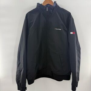 Tommy Hilfiger Men’s Black Windbreaker Packable Hood Bomber Jacket Size XXL